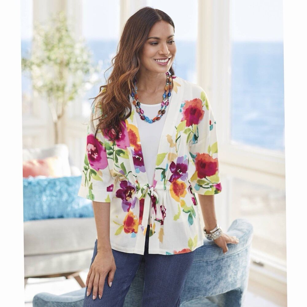Northstyle Tie Front  Watercolor Floral Topper‎ Shirt Sz L Layering Piece EUC